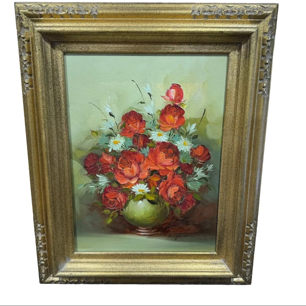 Vintage 80's M.Jordan Framed Signed Original Painting Floral Still Life 22"x18"